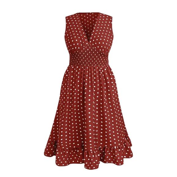 Plus Size Polka Dot Dress 4XL Deep V Neck Fit and Flare Red US 20 - Picture 1 of 12
